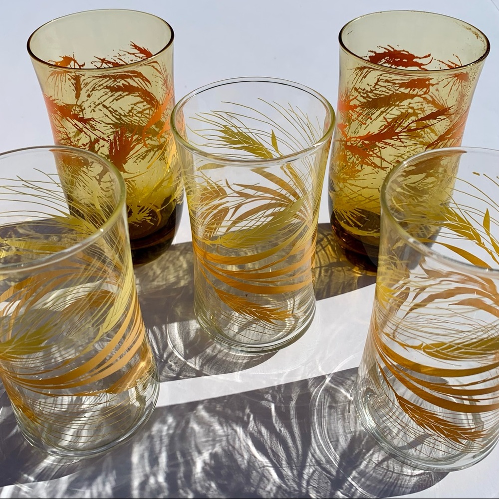 Vintage Set of Libbey Yellow Boho Wheat Glasses